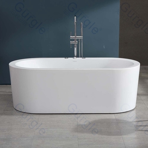 Baignoire autoportante ovale en acrylique Gurgle avec jets d'air, fonction massage, longue et fine, avec trop-plein central - Product Image 4