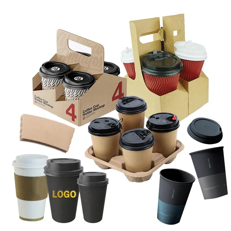 Logotipo de impressão completa de novo design, 5 8 9 10 32 oz leva suave líquidos de café pla, copos de papel com suporte para transportar bebidas quentes