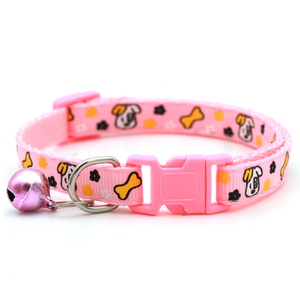 Super mignon collier <span class=keywords><strong>6</strong></span> couleurs pour chien et chat cou réglable avec petite cloche solide polyester nylon matériel caractéristiques animaux os imprimer - Product Image 3