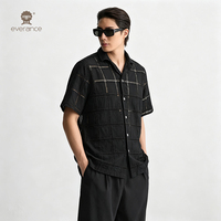 Chemise Homme Noire à Carreaux avec Œillets 120cm 100% Coton Tissage Ouvert Style Cubain pour l'Été et les Vacances à la Plage