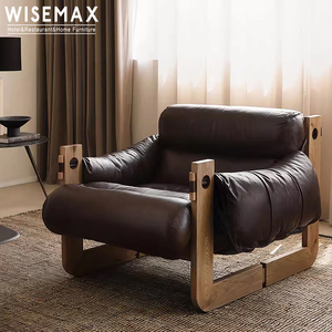 WISEMAX FURNITURE Chaise <span class=keywords><strong>de</strong></span> loisir en cuir marron <span class=keywords><strong>de</strong></span> style rétro français pour salon Canapé simple en cuir microfibre Fauteuil lounge avec accoudoirs - Product Image 3