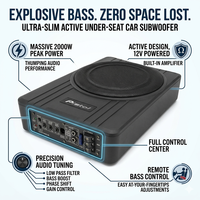Subwoofer de voiture sous siège de 10 pouces 2000W avec amplificateur intégré, système audio actif mince 12V et télécommande filaire