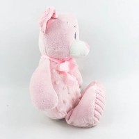 Ours en peluche bleu assis, doux et rembourré, avec nœud à carreaux et ventre rayé, pour enfants