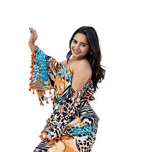 Vestido de Fiesta de Verano con Estampado Floral, Cuello en V, Largo, Sin Mangas, Corte en A, 100% Algodón - Product Image 1