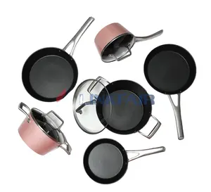 Linkfair 12 Stuk Anti-aanbak Kookgerei Potten En Pannen Set Hoogglans Roze Steelpan/Nederlandse Oven/Fry Pan voor Groothandel