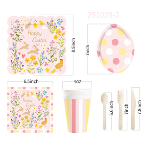 DAMAI Easter Theme Party Decoration with Bunny PinkDisposable Party Paper Plate Cup Napkin Tableware Set for Kid Party - Product Image 5