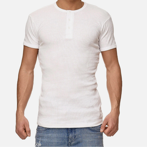 Chemises homme slim fit de qualité, en coton, tissu côtelé 1x1, t-shirt Henley - Product Image 4