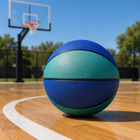 Ballon de basketball en caoutchouc taille 5 personnalisé, bicolore bleu-vert, antidérapant, durable, pour l'entraînement en extérieur des jeunes et des enfants