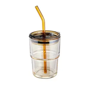 Glass with Straw Sipper for Adults Coffee with straw glass cup for juice tumbler cups with lids coffee cup with straw and Lids