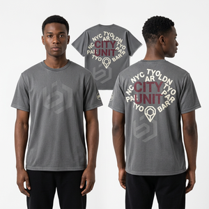 Camiseta de Manga Corta Gris para Hombre con Estampado de Nombres de Ciudades, Cuello Redondo, Corte Regular Informal, 100% Algodón Jersey Transpirable - Product Image 1