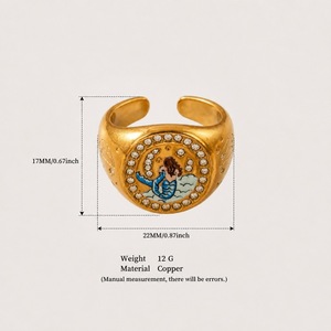 <span class=keywords><strong>Anello</strong></span> Aperto YML & Vintage in Smalto Dipinto a Mano <span class=keywords><strong>con</strong></span> <span class=keywords><strong>Leone</strong></span>, Angelo e Rondine Intarsiati <span class=keywords><strong>con</strong></span> Diamanti, Regolabile, in Oro 18K - Product Image 4