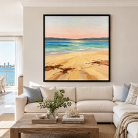 Peinture à l'huile de paysage marin turquoise, art mural sur toile en pastel doux pour la décoration de villas, hôtels et salons de complexes hôteliers