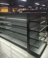 Étagère de présentation double face en grillage métallique avec panneaux solides pour supermarché, épicerie et magasin de proximité