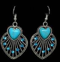 Lot de Boucles d'Oreilles Feuille Bohèmes en Argent et Turquoise pour Femmes, Style Western, Fabrication Chinoise, Vente en Gros
