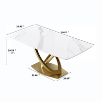 Ensemble de table à manger Voxhome avec base dorée élégante, surface rectangulaire inspirée du marbre avec fonction réglable, mobilier moderne pour la maison