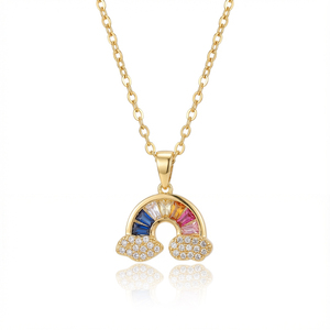 18K Gold Plated Stainless Steel Necklace Rainbow <strong>Cloud</strong> Pendant Colorful Zirconia Inlaid Dainty Link Chain <strong>Neck</strong> Jewelry Women - Product Image 1