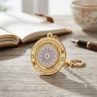 Porte-clés rotatif personnalisé en alliage, plaqué or, avec breloque ronde tournante et fermoir mousqueton, souvenir de voyage, OEM en gros