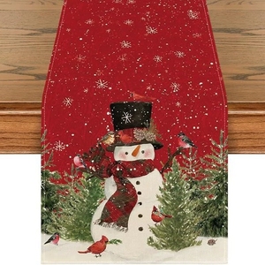 Runner da Tavola Natalizio con Motivo di Pupazzi di Neve Rossi e Fiocchi di Neve, Decorazione Festiva per Tavola da Pranzo per Cene Festive e Cucina - Product Image 2