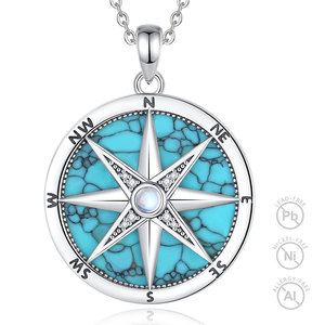 Merryshine 925 in argento Sterling della <span class=keywords><strong>stella</strong></span> del nord degli uomini <span class=keywords><strong>turchese</strong></span> gioielli pietra di luna con pendente della bussola collana - Product Image 2
