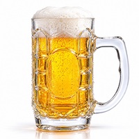 Prix d'usine, mugs à bière de style classique avec poignée, logo personnalisé, lavables au lave-vaisselle, vente chaude, différentes options d'emballage disponibles, en verre
