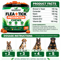 120 comprimés à mâcher pour chiens, défense contre les puces et les tiques, saveur poulet, levure de bière, graines de lin, aide au bien-être et booster d'entretien, 9 oz, soins pour chats