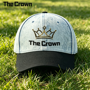Casquette de baseball structurée à 6 panneaux en denim délavé avec logo personnalisé, bicolore, vente en gros, broderie, fabricant - Product Image 1