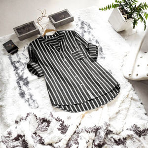 Nueva Blusa Casual de Algodón para Mujer, Talla 5XL, Cuello en V, Larga, Holgada, Tejida, a Rayas, con Botones al Frente, Tejido Transpirable y Ecológico - Product Image 3