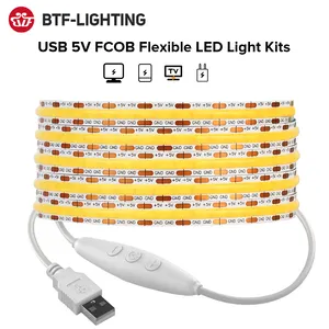 DC5V USB FCOB Light Strip 1m 2m 8mm 320 LEDs 3000K 4000K 6000K High Density RA90 Flexible Dimmable FOB COB Led Strip Lights