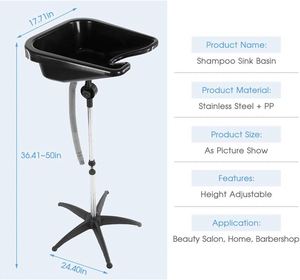 Muebles para Salón de Belleza, Sillas con Lavabo para Lavar el Cabello, Lavabo Portátil para Champú, Negro - Product Image 4