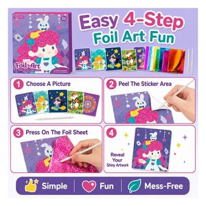 Kit de coloriage créatif en feuille pour filles, ensemble de toiles et autocollants holographiques, entraînement à la concentration, cadeau de fête ou de vacances - Product Image 2