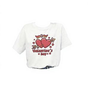 Camiseta Corta Romántica de San Valentín para Mujer, Talla Grande, 100% Algodón, Cuello Casual, Estampado de Corazón y Flecha, Manga Corta, Primavera - Product Image 1