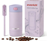 Mug à café isotherme Everich ODM 240 ml sans BPA avec couvercle à bouton-poussoir en acier inoxydable 18/8, écologique et personnalisable pour un usage quotidien