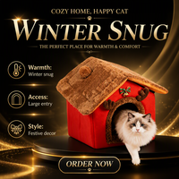 Lit pour animaux de compagnie en peluche style bois de cerf, design maison mignon, amovible et lavable, garde au chaud toute l'année – Offre Spéciale Noël