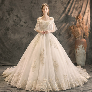 Off Shoulder Ball Gown Wedding Dress Empire Waist Sweetheart Neckline Vintage Style Floor Length Trailing Train Polyester Fabric - Product Image 1