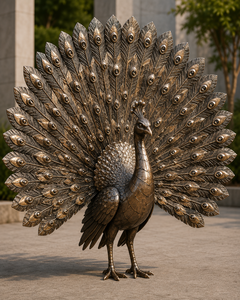 Sculpture de paon en bronze avec queue écartée, statue de paon en métal pour la décoration extérieure de jardin, paysage, maison, patio, cour - Product Image 1