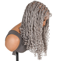 Perruque bohème en dentelle complète SuperNova de 16 pouces, tresses synthétiques légères en gris noir pour femmes, aspect naturel, dentelle transparente