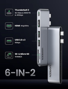 <span class=keywords><strong>Adaptateur</strong></span> Hub USB C UGREEN CM380 pour MacBook avec HDMI 4K, <span class=keywords><strong>Thunderbolt</strong></span> <span class=keywords><strong>3</strong></span>, alimentation 100W, lecteur de cartes TF/SD, <span class=keywords><strong>2</strong></span> ports USB <span class=keywords><strong>3</strong></span>.0 - Product Image 2
