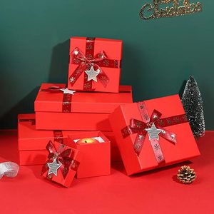 Caja de Regalo Cuadrada de Cartón Roja con Lazo, Tapa de Cielo y Tierra, para Cosméticos, Perfumes, Navidad - Product Image 3