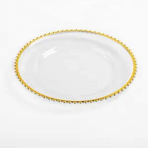 Wholesale Clear Plastic Charger Plate With Gold Beads For Event Gold Beaded Charger Plate For Christmas