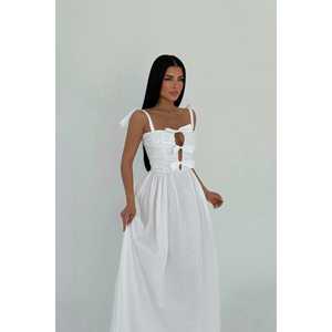 ชุดราตรีทรงบอลกาวน์สีขาวหรูหรา รุ่น Mirabelle ไซส์ XS-XL ผ้าโพลีเอสเตอร์และออร์แกนซา ทรงเอ็มไพร์ แขนสั้น ผ้าทอ - Product Image 2