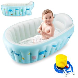 Inflatable Baby Bathtub Foldable Whale Print Infant Shower Tub with <b>Backrest</b> & Pump for Newborn - Product Image 1