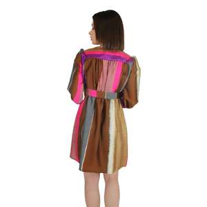 Robe marron pour femme avec ceinture et design color block pour un usage décontracté - Product Image 3