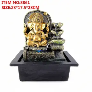 Nouveau produit fontaine de Table de cascade en résine bouddhisme, Figurine de dieu éléphant Hindu, Statue de Ganesh artisanale en résine, fontaine d'eau de bouddha