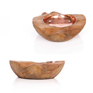 Tazón Decorativo Ovalado de Madera Indonesiana al por Mayor, Bañado en Oro, Diseño Art Deco Único con Plantas/Flores, para Uso Diario en el Hogar - Product Image 1