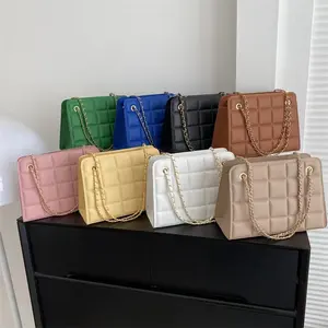 2024 Novas bolsas de mão de couro PU com zíper quadrado de alta qualidade para mulheres, bolsas de grife de moda de alta qualidade
