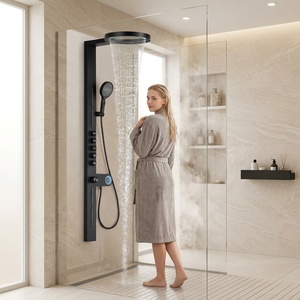 Ensemble de <span class=keywords><strong>douche</strong></span> multifonctionnel en cuivre de conception <span class=keywords><strong>italienne</strong></span> avec douchette pluie et douchette lombaire, finition or brossé - Product Image 4