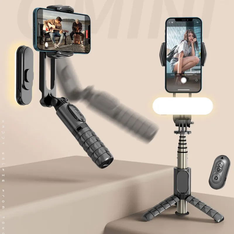 Q09 Wholesale Portable Gimbal 360 Stabilizer Foldable Flexible mini smart Selfie Stick Tripod with Led Fill Selfie Light