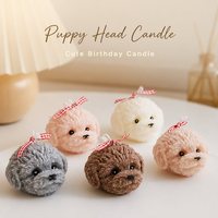 Realistische Hundekopf-Pudel-Duftkerze mit lockigem Fell und Fliege, 5 Farben, Sojawachskerze, Heimdeko, Geschenk für Tierliebhaber