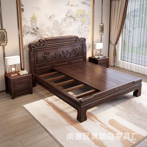 Lit double en bois de rose, style Ming Qing, lit plateforme sculpté à la main, mobilier de chambre classique chinois - Product Image 4