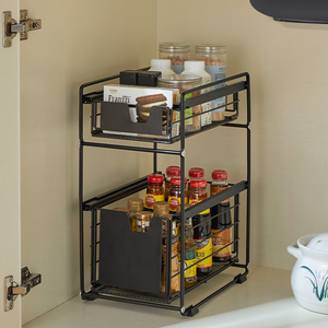 Armoire coulissante en métal à 2 niveaux, <span class=keywords><strong>tiroir</strong></span> coulissant, support de cuisine sous l'évier, organisateur de rangement, <span class=keywords><strong>étagère</strong></span> <span class=keywords><strong>d</strong></span>'<span class=keywords><strong>angle</strong></span> - Product Image 5